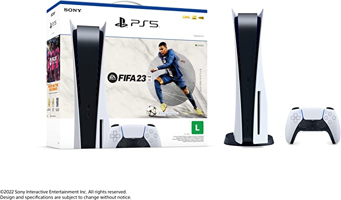 console ps5 com o jogo fifa 23 e um controle